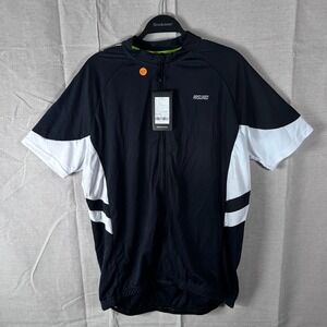 Arsuxeo Mens Cycling Jersey Black White Short Sleeve Full Zip XXL New With Tags
